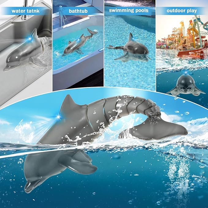 Remote Control Dolphin Shark, Water Pool Toys for Kids Ages 8-12, 2.4G High Simulation Oceanic Dolphins with Light, Swimming Bathroom Toys for 6+ Year Old Boys and Girls