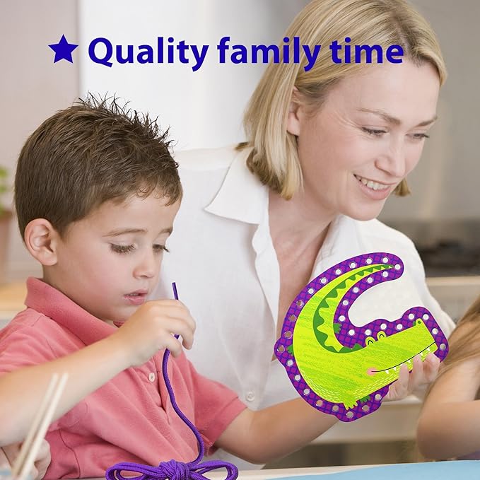 KRAFUN Safari Animal Preschool Arts & Crafts Lacing Kit, 10 Easy Lacing Cards for Toddlers Fine Motor Skills