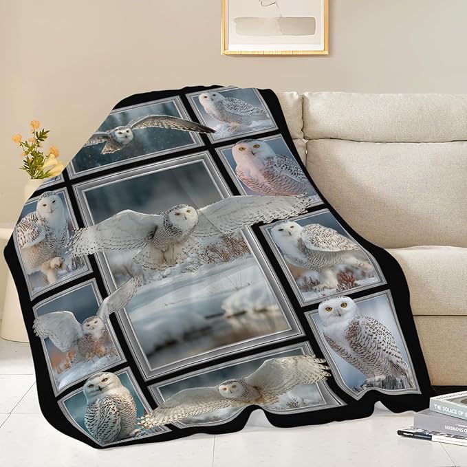 White Owl Throw Blanket White Owl Stuff Gifts for Kids Girls Boys Adults Women Men Soft Cozy Warm Plush Fluffy Fuzzy Fleece Blanket Decor 40''X50''