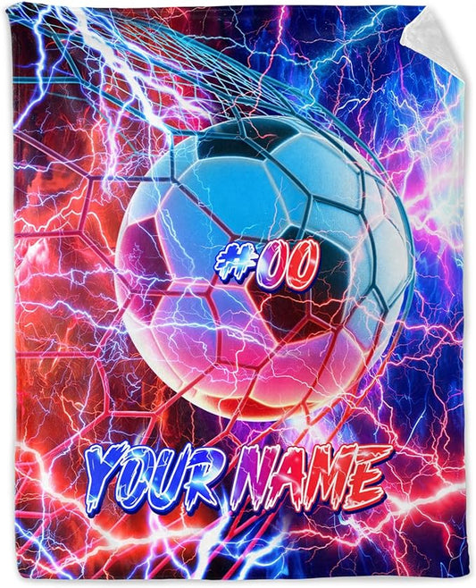 Personalized Kids Blanket Soccer Gifts for Boys 8-12 - Cozy Fuzzy Warm Sport Throws Stuff for Couch, Office & Travel