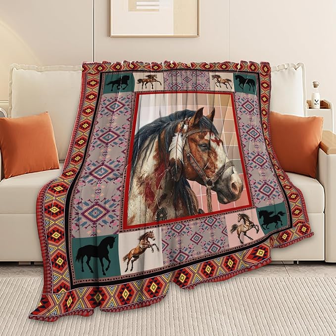 Horse Throw Blanket Horse Stuff Gifts for Kids Girls Boys Adults Women Men Soft Cozy Warm Plush Fluffy Fuzzy Fleece Blanket Decor 60''X80''