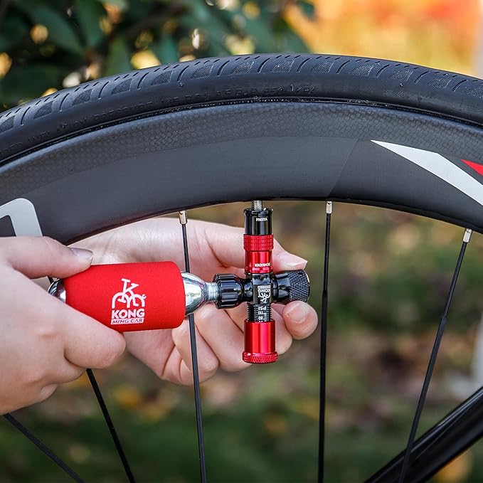CO2 Inflator Kits with 6 X 16g / 25g CO2 Threaded Cartridges for Bike Tires, Presta and Schrader Valve Compatible, CO2 Bike Tire Pump for Mountain and Road Bicycles