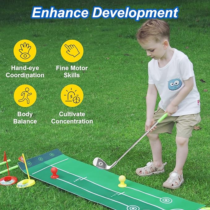 Liberry Kids Golf Set for 3 4 5 6 Years Old Boys Girls, Toddler Golf Clubs Set with Automatic Ball Returner, Glow Balls, Putting Mat, Indoor Outdoor Sports Toy Birthday Gift