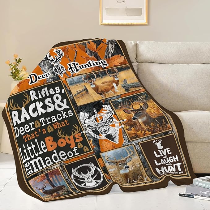 Deer Throw Blanket Deer Elk Stuff Hunting Gifts for Kids Girls Boys Adults Women Men Soft Cozy Warm Plush Fluffy Fuzzy Fleece Blanket Decor 50''X60''