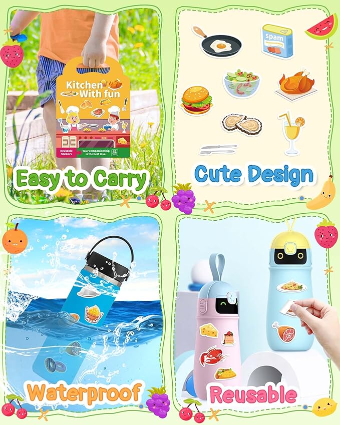 Benresive Reusable Sticker Book for Toddlers 2-4 Years, Fun Travel Stickers for Kids, Waterproof Sticker Books for Toddlers 1-3, Crafts Activities for Toddler 1-3 2-4 3-5 - Kitchen