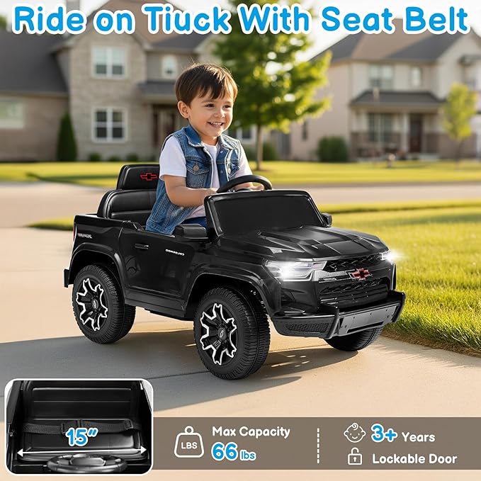 Winado Licensed Chevrolet Colorado Electric Car for Kids, 12V Ride on Toys for Toddlers with Remote Control, Battery Powered Electric Car Ride On Vehicle w/Bluetooth, Soft Start, LED Lights - Black
