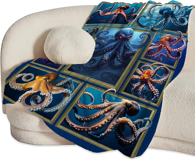 Octopus Throw Blanket Ultra Soft Cozy Marine Life Fleece Fuzzy Plush Blanket for Octopus Lovers - Decor Gifts for Women Girls Adults Couch Sofa 50"x40"