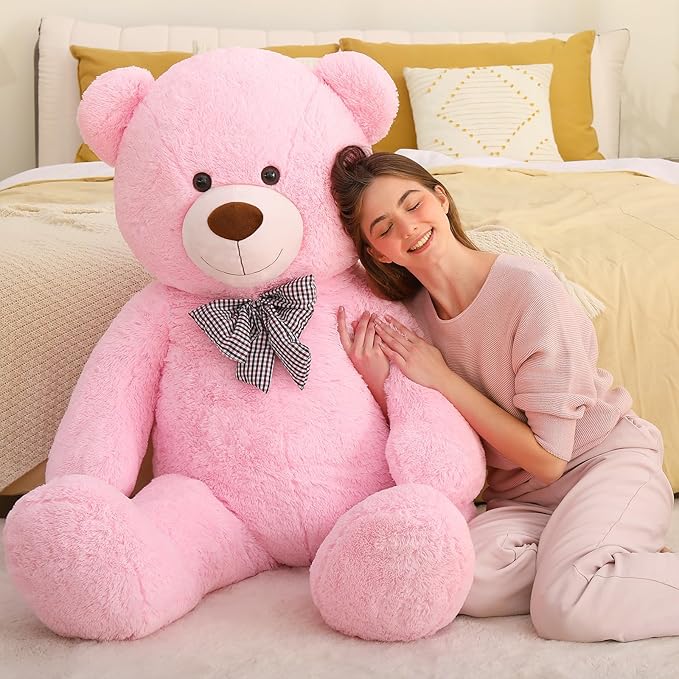 MaoGoLan Giant Pink Teddy Bear Stuffed Animal 5 Feet,Soft Cuddly Smiling Face Big Teddy Bear Plush Gift for Boyfriend Girlfriend
