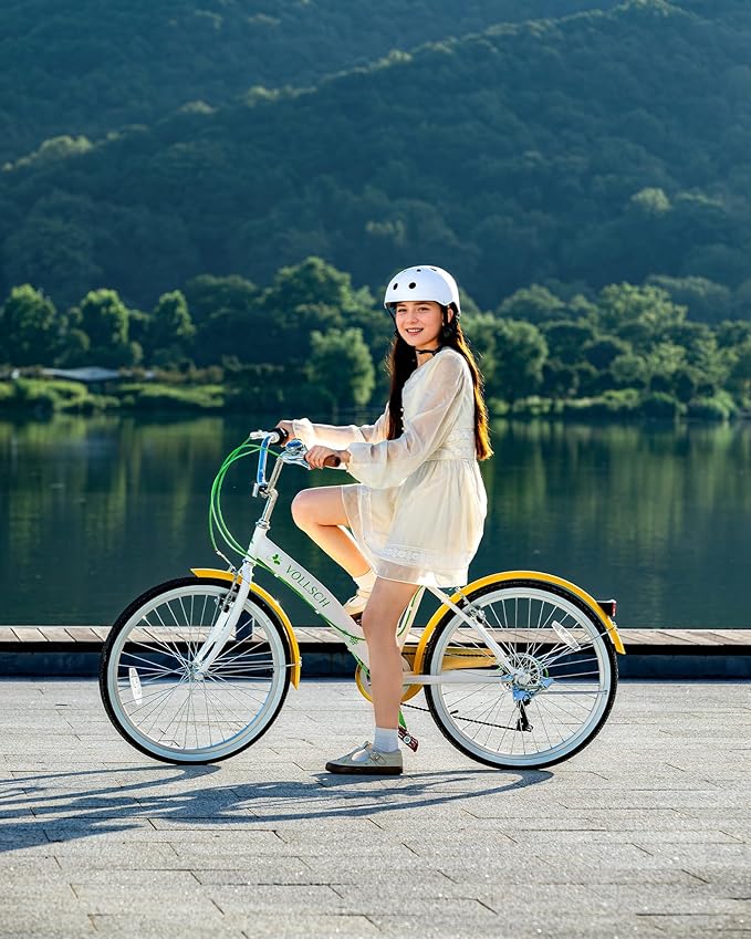 24 Inch 6-Speed Hybrid Beach Cruiser Bike for Girls Youth Ages Over 8 Years Old Kids Bicycle with Dual V-Brakes Adjustable Seat, Multiple Colors