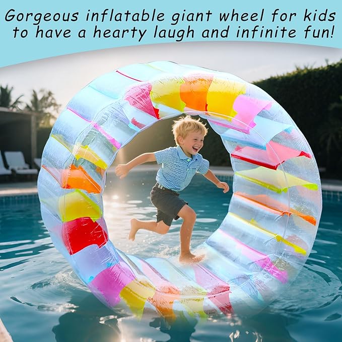 Zcaukya 65"/47" Giant Inflatable Wheel Roller, Colorful Water Rolling Wheel Float for Kids Summer Swimming Pool Parties, Rolling on The Lawn, Indoor Outdoor Fun Toys for Games Supplies