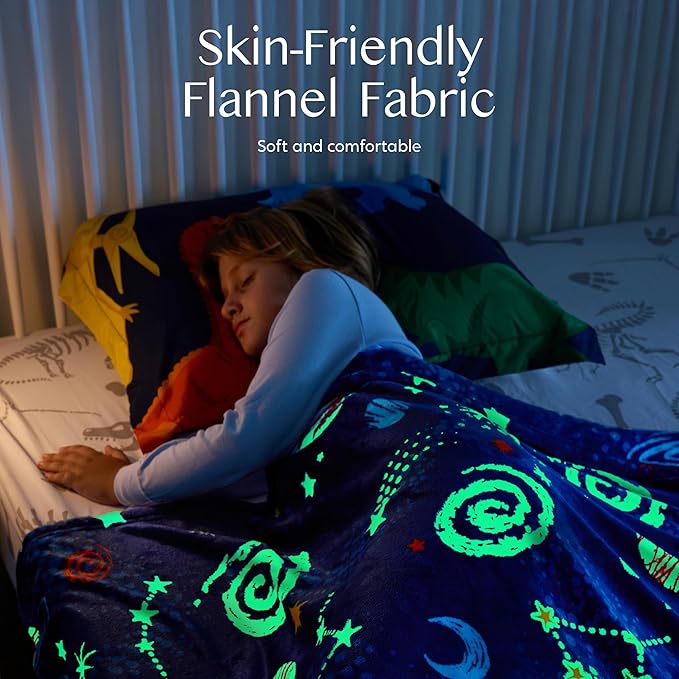 Joiedomi Glow in The Dark Blanket Space Gifts for Girls Boys Age 2 3 4 5 6 7 8 9 10 11 12 Year Old Boy Gifts, Soft Cozy Flannel Kids Throw Blanket, Birthday Bedroom Decor 50"×60"