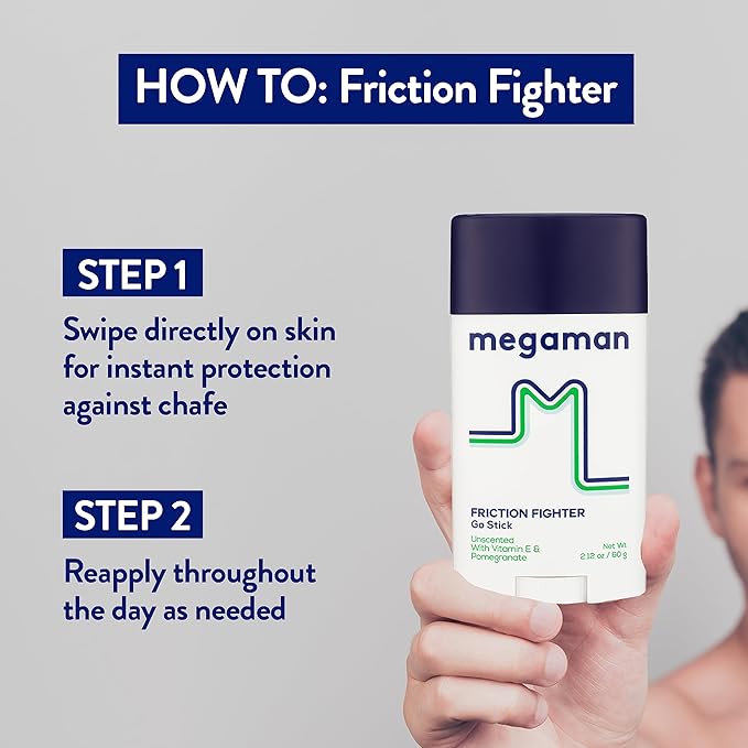 Megaman Friction Fighter Go Anti-Chafe Stick | Prevents skin chafe & irritation | Thighs, arms, & more | 2.12 oz