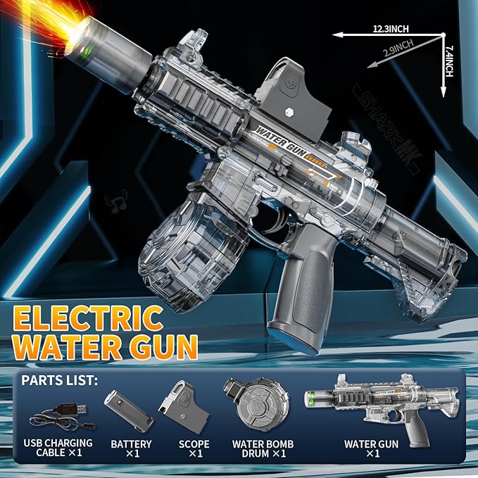 Electric Water Guns for Kids Adults, Transparent Automatic Squirt Guns, Summer Outdoor Beach Swimming Pool Party Toys (Grey)