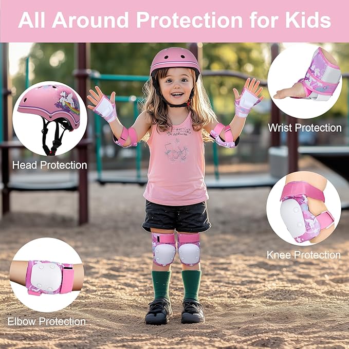 Adjustable Toddler Helmet, Kids Bike Helmets for Boys Girls 3-5/4-6/5-8 Years, Protective Gear Set for Bicycling/Skateboarding/Rollerblading/Scootering