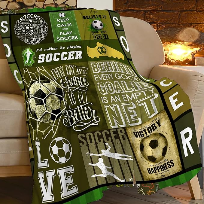 Soccer Blanket Sport Theme Throw Blanket Ultra Soft Cozy Fleece Soccer Gift for Soccer Lover Fuzzy Plush Bedding Blankets for Soccer Team Player Kids Teens Adults Girls Boys Women Men 50"x40"