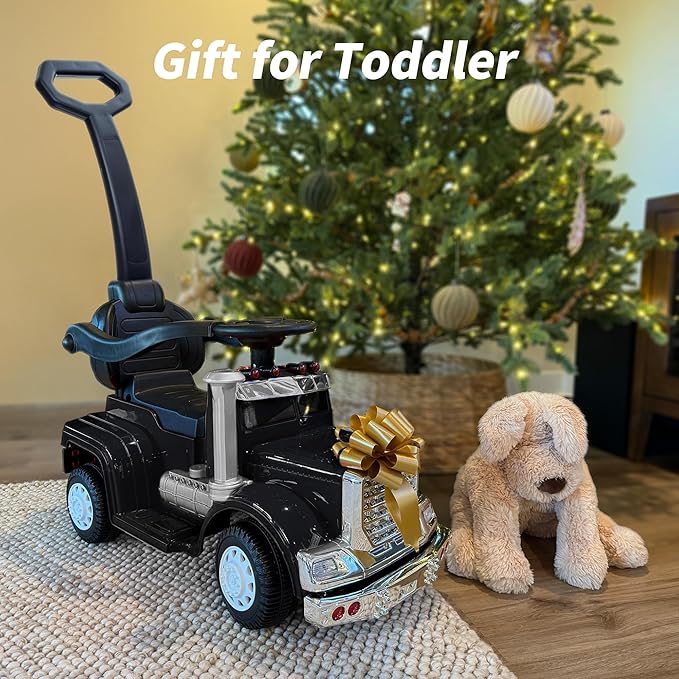 3-in-1 Ride on Push Car for Toddler with Handle, Toddler Ride on Toy for Boys Aged 1-3, Stroller Sliding Walking Car w/Music, Horn and Lights - Black