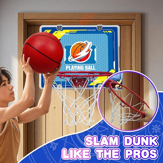 Indoor Mini Basketball Hoop - Over The Door Hoop for Bedroom & Office, Kids Boys Gift, Wall Mount & Door Hanging
