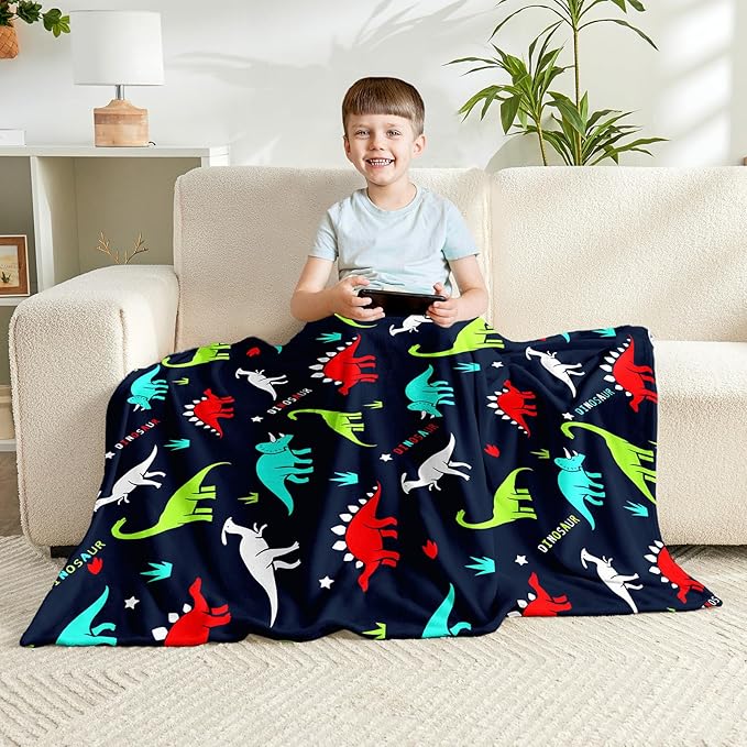 Wajade Dinosaur Blanket for Boys Soft Fleece Throw Kids Dino Blanket for Couch Sofa Bedroom Warm Blankets Birthday Gifts for Kids Boys Teen 60"x80"