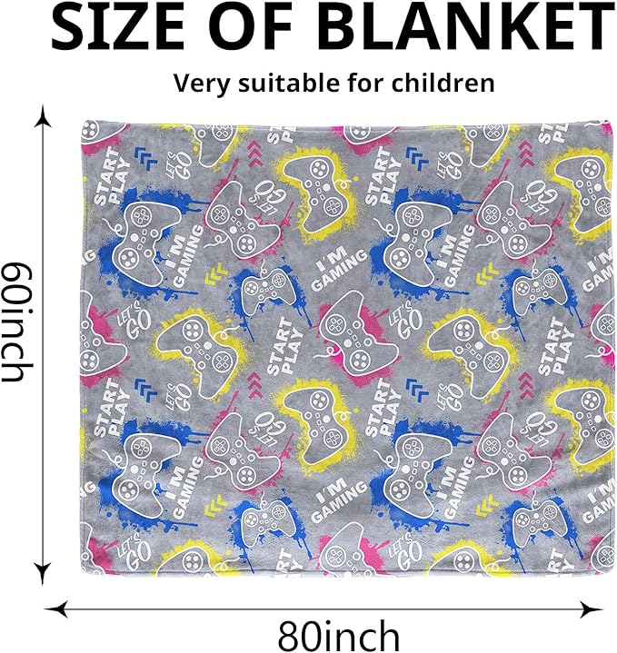 Wesan Gaming Gamer Glow in The Dark Blanket Boys Teens Gifts for Birthday Christmas Easter Video Game Gamepad Presents Fun Fluffy Plush Throw Gray 60"x80"