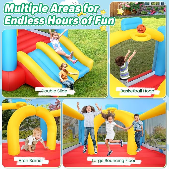 Inflatable Bounce House for Kids 3-12, 12.3FTx9FT Obstacle Bounce House with Dual Racing Slide, Basketball Rim, Bouncy Castle Jump House for Indoor Outdoor Backyard - Blower Included (AKSJ-02)
