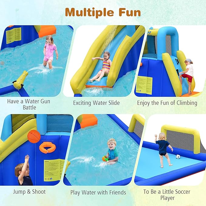 BOUNTECH Inflatable Water Slide, 7-in-1 Giant Waterslide Park for Outdoor Fun with Water Soccer Splash Pool, 735w Blower, Blow up Water Slides Inflatables for Kids and Adults Backyard Party Gifts