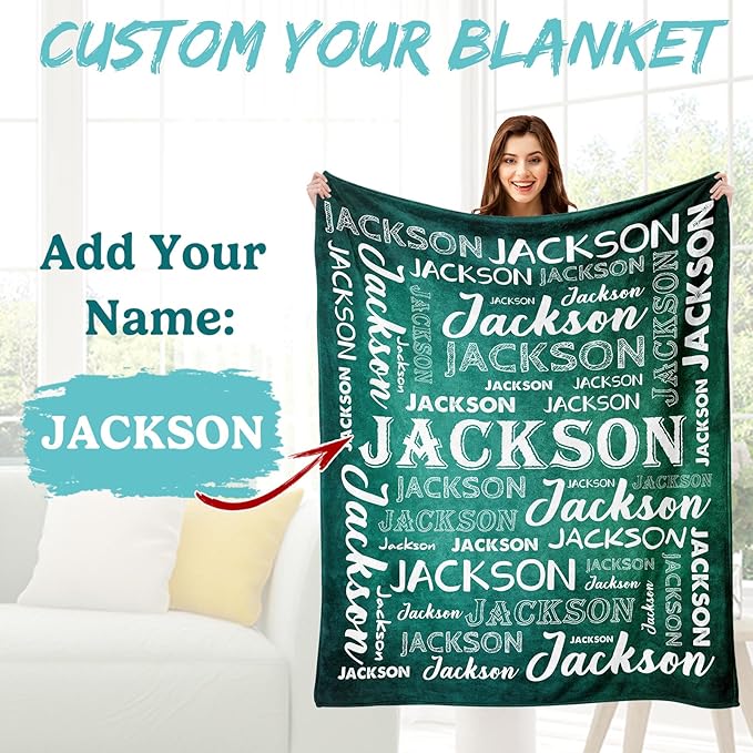 Ship Next Day, Personalized Baby Blanket with Name - Printed in USA, Custom Name Blanket for Boys Girls Kids, Customized Flannel Blankets Gifts for Teen Shower Toddlers Christmas Brithday