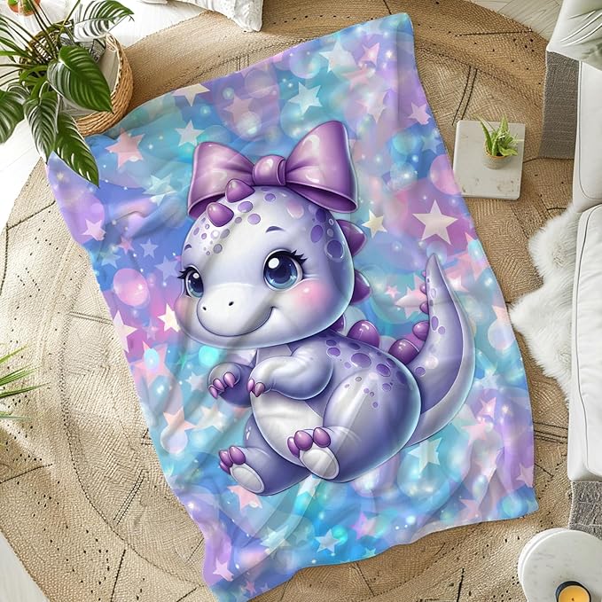 Kids Blankets Dinosaur Blanket for Girls 6-8 Gifts for Dinosaur Lovers, Cute Warm 50 x 40 Inches Flannel Throw for Sofa Bed Living Room Home Decor