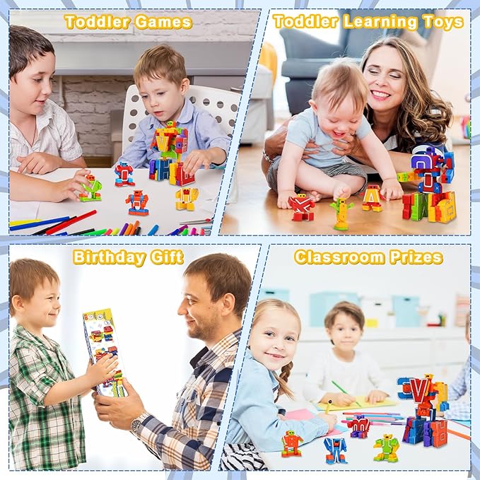 Toys Gifts for 3 4 5 6 Years Old Toddler Boys Girls,26 Alphabet Robots ABC Letters Educational Learning Blocks for Kids,Alphabots Deformation STEM Fine Motor Skill Birthday Gifts for Preschool Age 3+