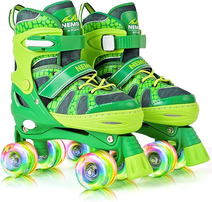 NEMONE Roller Skates for Boys Kids Ages 4-6 5-8 6-12 8-12 with 4 Sizes Adjustable Light up Wheels, Todder Beginner Rollerskates Indoor Outdoor Sports