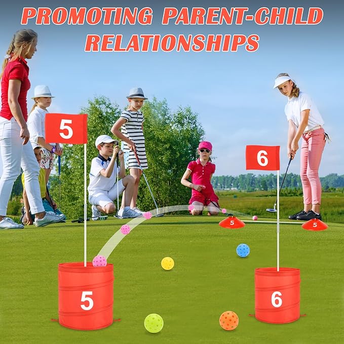 deAO Portable Golf Game Set, 6 Holes with Balls and Flag, Family Golf Gifts for Outdoor Indoor, Red