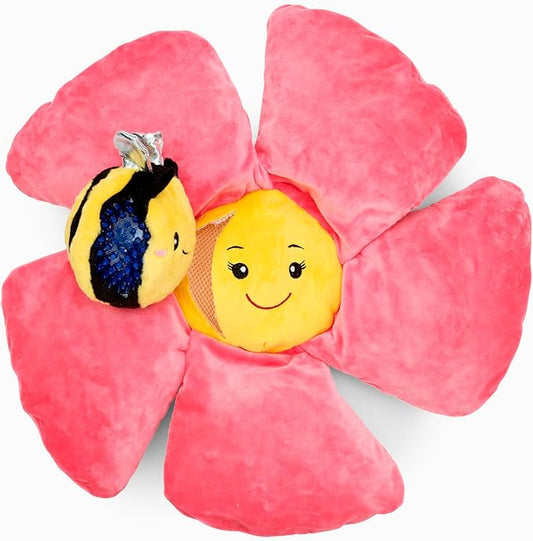 Flourish Pets 3 in 1 Multi-Layer Chew Toy for Active Dogs | Non-Toxic BPA Free Double Stitched Soft Fabric Exterior Dog Toys | Long-Lasting Dog Plush Toys - Large Pink Poppy 17"