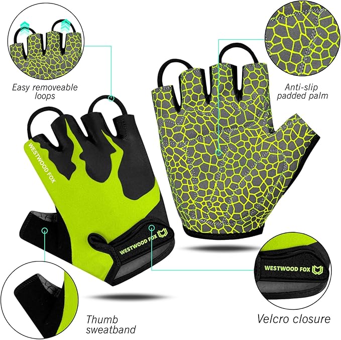 Cycling Gloves Half Finger Unisex Padded Grips Palm Bicycle Summer MTB Bike Gloves for Men Women Non-Slip Fingerless Short Mountain Bike Sports Hiking Climbing Gym