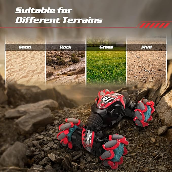 1:12 Gesture Sensing RC Stunt Car, 2-in-1 Hand Controlled Remote Control Twist Cars with Light & Music, 4WD 360° Rotate Transform Drift, Gifts for 6-8-12 Kids Age 6 7 8 9 10 11 12 Yrs Old‌