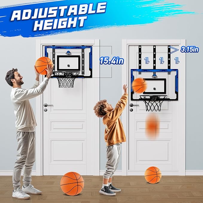 24" x 16" Indoor Large Basketball Hoop Toy - Upgraded Adjustable Height Basketball Hoop Over The Door with Complete Accessories, Basketball Toys Christmas Birthday Gifts for Kids & Adults