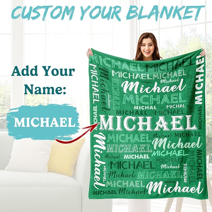 Ship Next Day, Personalized Baby Blanket with Name - Printed in USA, Custom Name Blanket for Boys Girls Kids, Customized Flannel Blankets Gifts for Teen Shower Toddlers Christmas Brithday