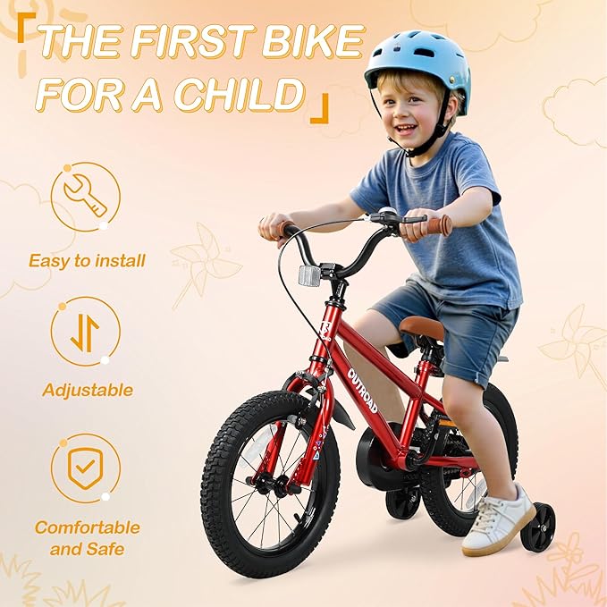 Outroad Kids Bike for Boys Girls Age 3-9 Years Old, 14 16 18 Inch Kid's Bike with Training Wheels, Children Bicycles for Toddler, Blue and Red