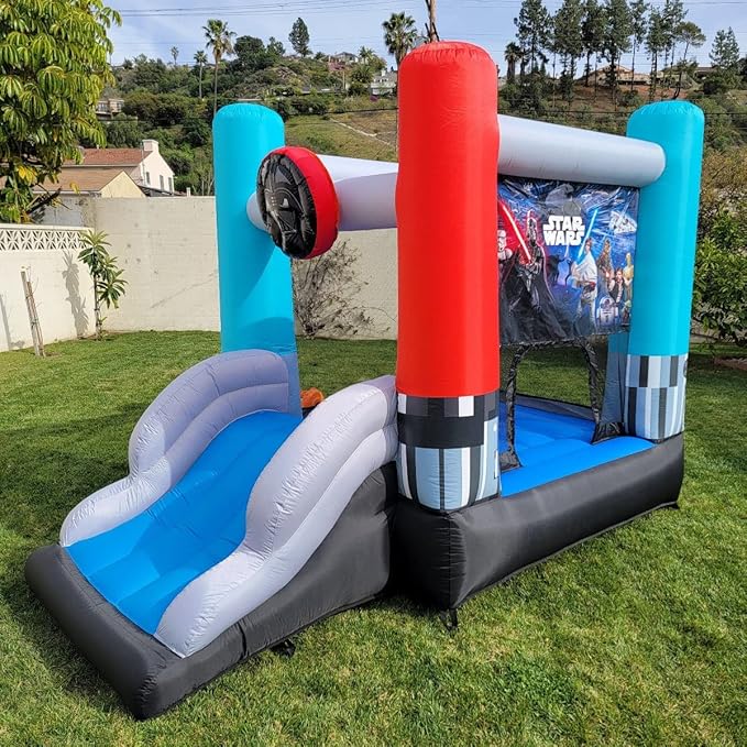 Funormous Star Wars Bounce House with Slide, Indoor Outdoor Darth Vader Inflatable Luke Skywalker Lightsaber Fun Bouncy Castle for Kids Ages 3-8 Years Old