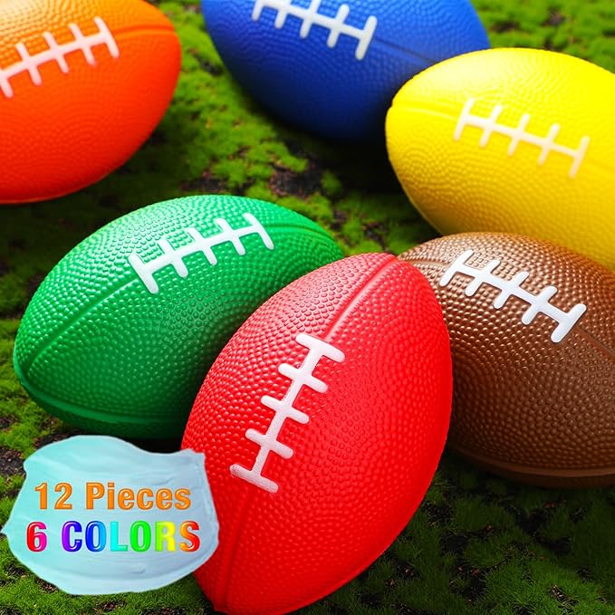 Jerify 12 Pcs Mini Footballs for Kids 4.72 Inch Foam Stress Balls - Waterproof Small Football for Birthday, Carnival, Reward, S Bow Game, Party Favors (Bright Color)