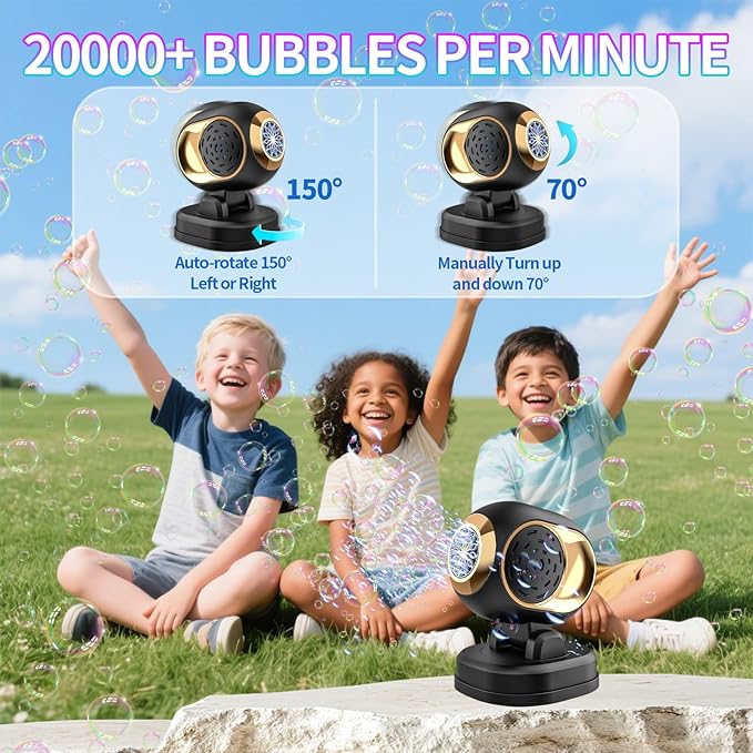 BOMOCO Bubble Machine Battery Operated Durable Bubble Blower Machine Automatic Bubble Machines for Kids Toddlers Parties Wedding Birthday Summer Outdoor Indoor Beach Halloween Favors, Black