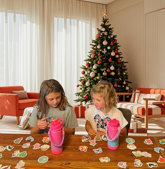 Mininoo Girls Water Bottle for School, 16oz Stainless Steel Insulated Metal Water Bottle with Straw Lid for Boys (Sky/Pink)