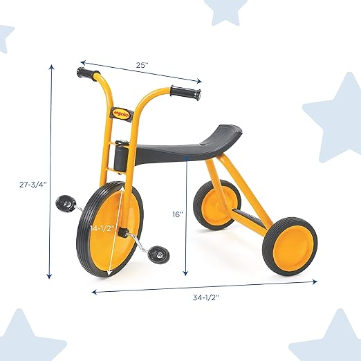 MYRIDER Toddler Trike, Kids Tricycle for Preschool, Daycare, Playground Kids Tricycles, Rubber Tires, Yellow/Black, 14.5" Maxi