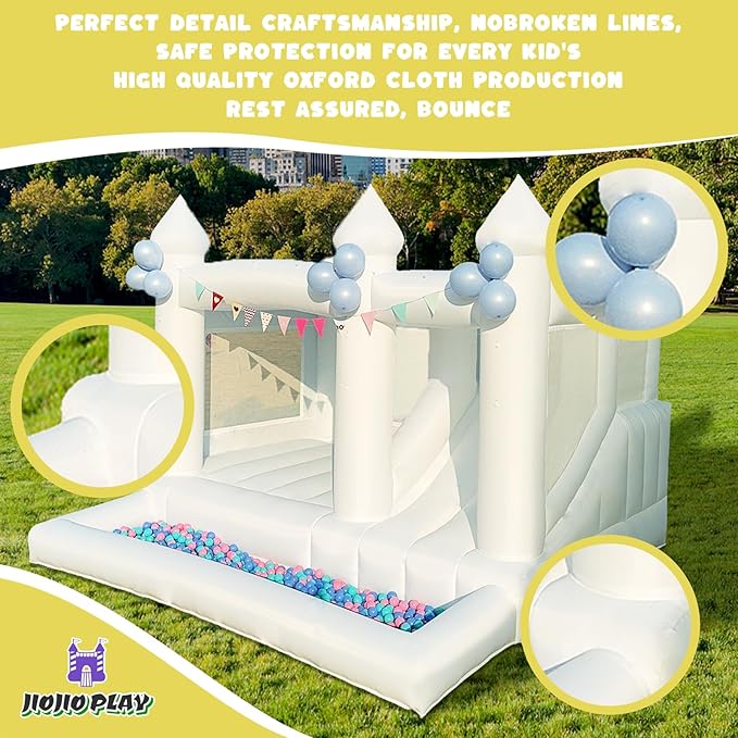 13FTx13FT Oxford White Inflatable Bounce House Big Castle with Ball Pit and Slide Bounce House for Kids 3-12 Indoor and Outdoor Bouncing Castles with Hair Dryers Birthday Parties Wedding Decorations