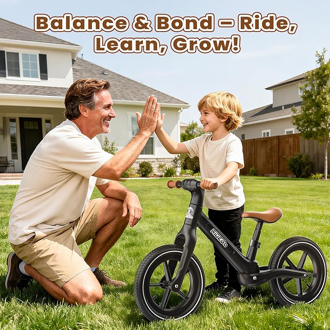 Ridego 14 Inch Balance Bike for Kids 3–6 Years, Lightweight Toddler Bike with Air Rubber Tires, Adjustable Seat, Durable Push Bicycle Gift for Boys & Girls