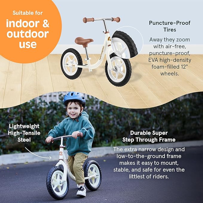 Retrospec Cub Toddler Balance Bike for Ages 18 Months - 3 Years - 12in No-Pedal Beginner Bicycle with Adjustable Seat, Puncture-Proof Tires & Safe Low Frame Design