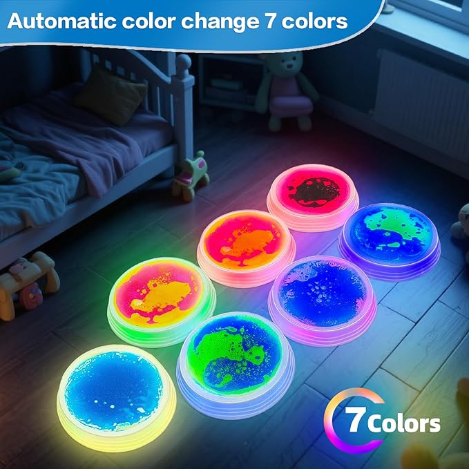 Light Up Liquid Stepping Stones - 4 Non-Slip Stepping Stones, Each with 7 LED Light Colors, Indoor Obstacle Training Balancing Stepping Stone Toys for Kids Ages 3 and Up.
