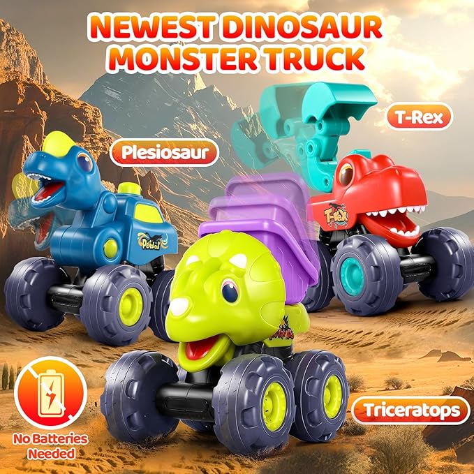 OCATO Dinosaur Monster Trucks for Toddlers 2-4 Years Kids Toy Boys 3-5, Dinosaur Toys for Kids 2 3 4 5 Year Old Boy Girl Birthday Gift Xmas Stocking Stuffers Baby Toddler Boy Toys Gifts Age 2 3 4