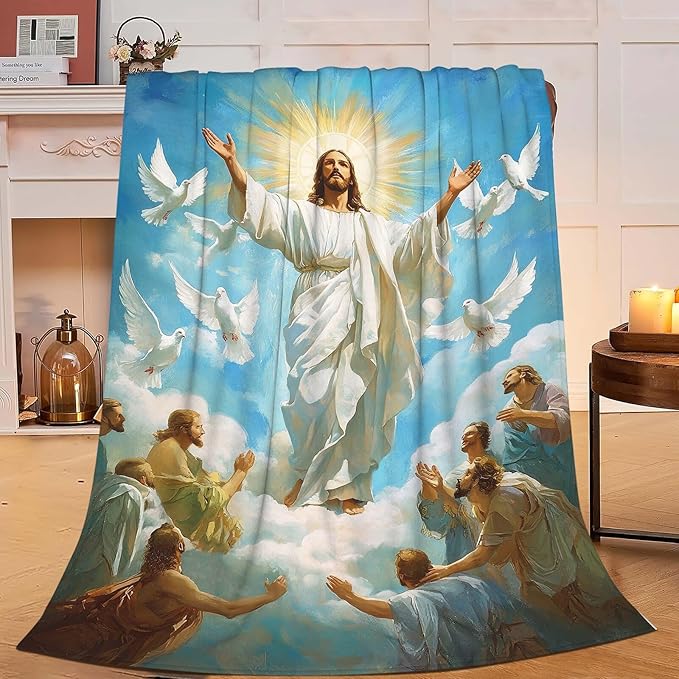 Jesus Blanket Christian Faith Religious Bible Verse Inspirational Scripture Throw Catholic Spiritual Gifts for Adults Women Men Kids Girls Boys Plush Fuzzy Fleece Blanket Decor 40''X50''