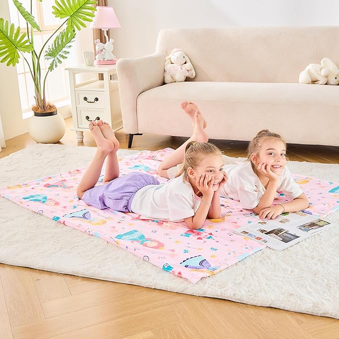 Wajade Kids Pink Princess Blanket for Girls Soft Fleece Blanket for Couch Sofa Bedroom Princess Fairy Tales Castle Throw Blanket for Kids Teens 60"x80"