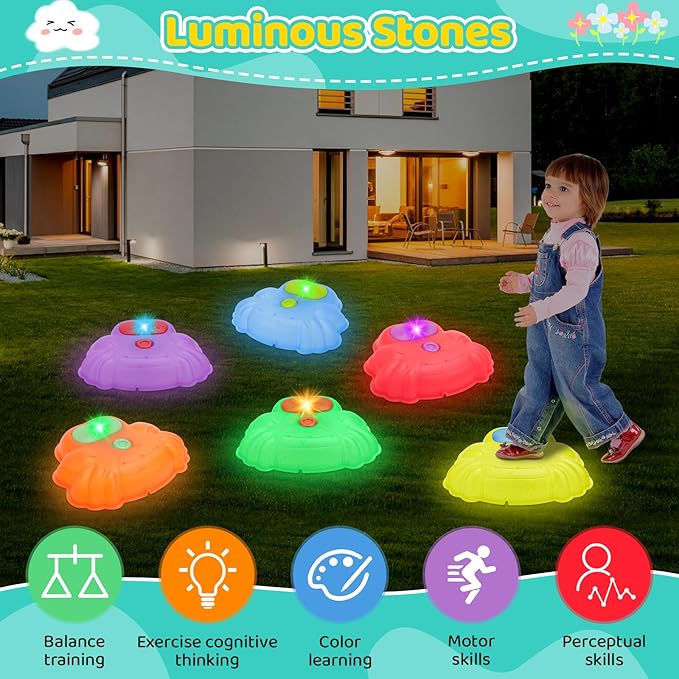 deAO Stepping Stones for Kids Balance Stepping Stones Non-Slip Toddler Outdoor Toys, Coordination Skills Game Toys Obstacle Courses Sensory Toys Indoor, Birthday Gifts For Girls Boys 3+