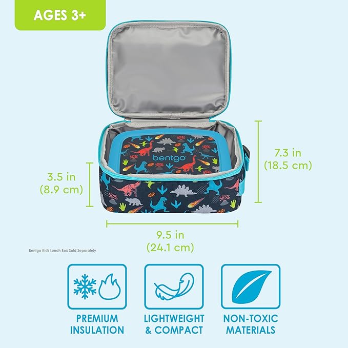 Bentgo Kids Insulated Lunch Tote - Water-Resistant, Reusable, Lightweight & Durable Lunch Bag with Water Bottle Holder & Exterior Pocket, Fits Lunch Box & Water Bottle - Ideal for Ages 3+ (Dinosaur)